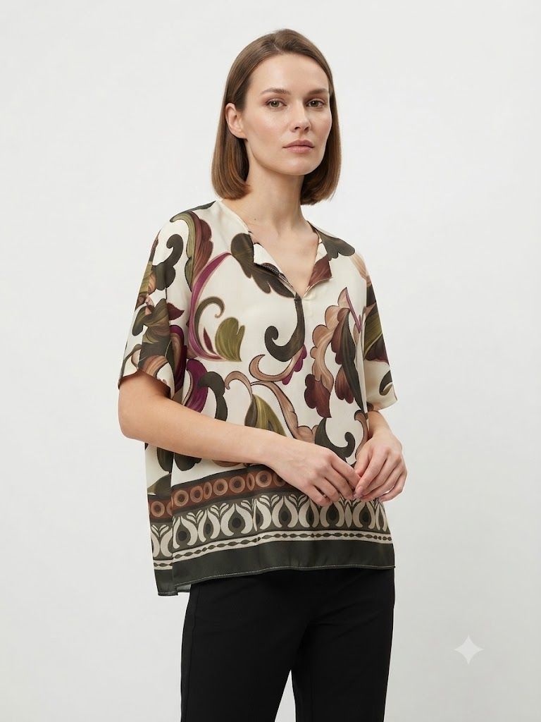 Baroque Print Short-Sleeve Top